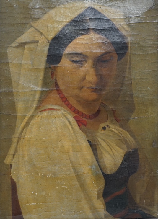 19th century, French School, oil on canvas, Study of a woman, 49 x 35cm. Condition - poor